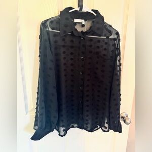 ASOS Black Sheer Polka Dot Button-Down Blouse